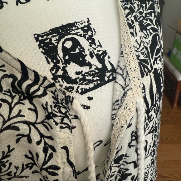 Martha Stewart Collection Kaftan Dress XL Linen Blend Black White Tassels Pocket - Picture 5 of 8